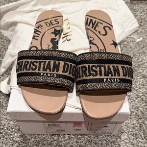 Christian Dior Black and Tan Slide Sandals SZ 39 1/2